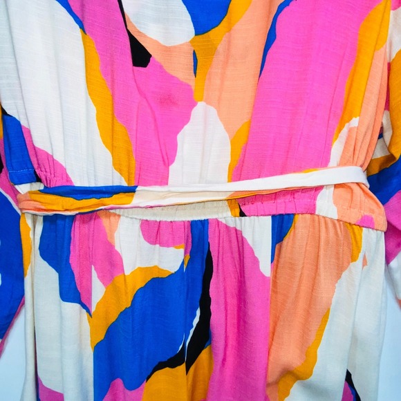AVA & VIV Women Multicolor Abstract Print Wrap Dress Long Sleeve Belted Size 4X - Picture 8 of 10
